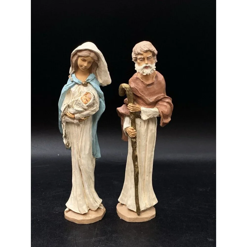 Holy Family Mary Madonna Holding Baby Jesus Joseph With Staff 6”